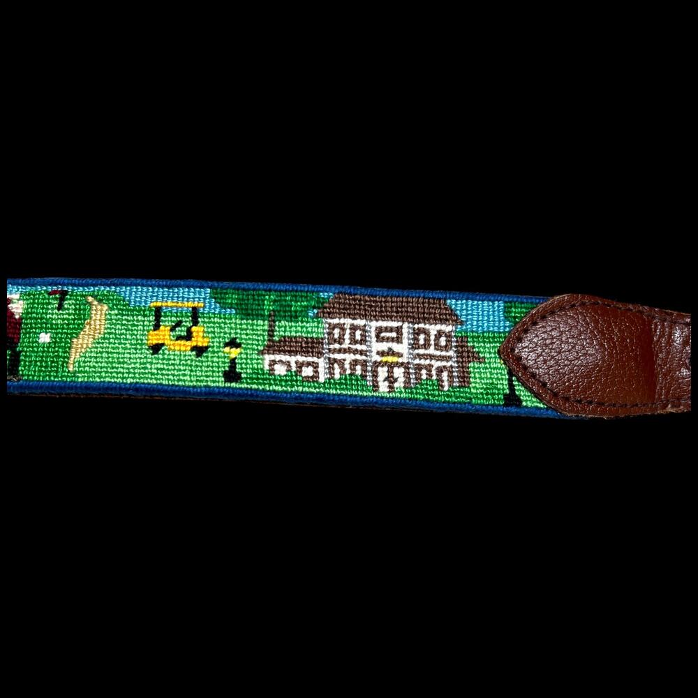 Needlepoint Leather Belt Size 38 Hand stitched Summer Fun Golfing Boating Home - Picture 4 of 12